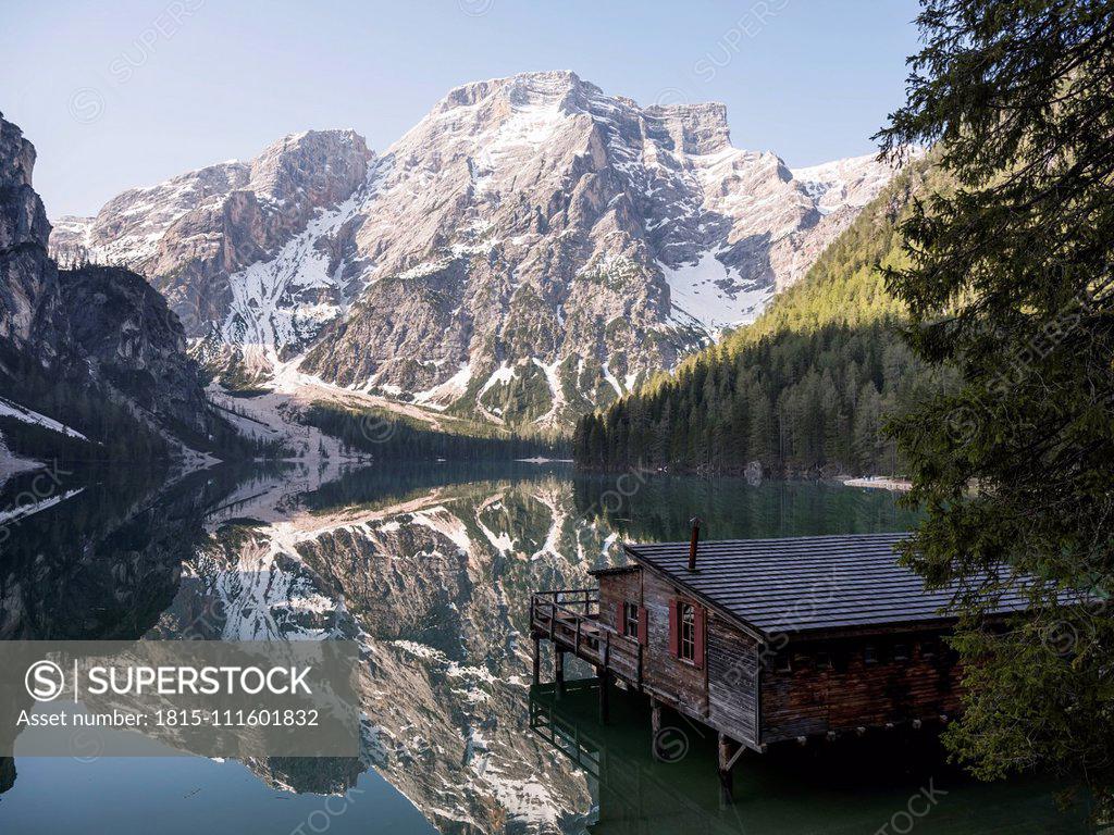 South Tyrol, Dolomites, Lago Braies, Fanes-Sennes-Prags Nature Park in the morning Stock Photo 1815-111601832 : Superstock
