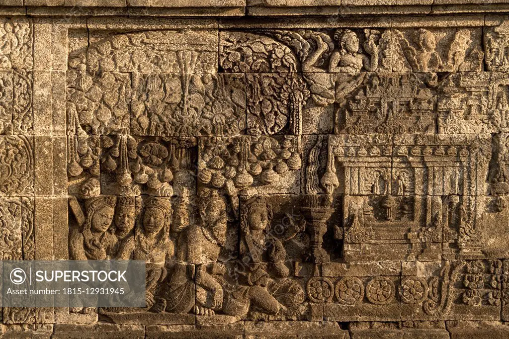 Indonesia, Java, Yogyakarta, stone carving at Borobudur