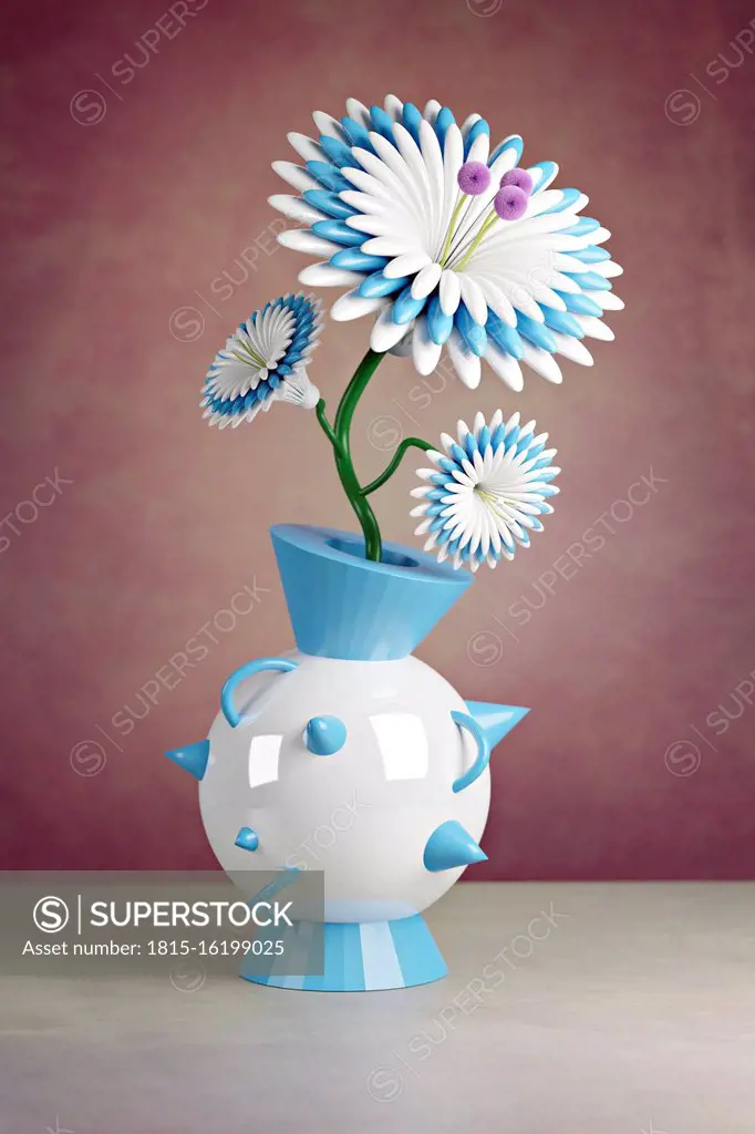 3D illustration,Plastic flower in a futuristic vase