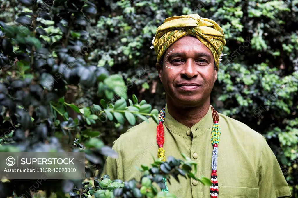 Portrait of smiling man wearing traditional Brazilian clothing