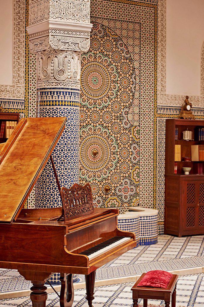 Morocco, Fes, piano at Hotel Riad Fes