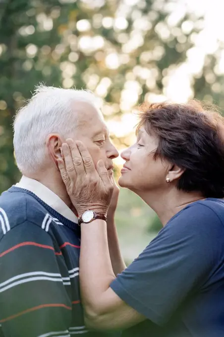 Profile of senior couple in love