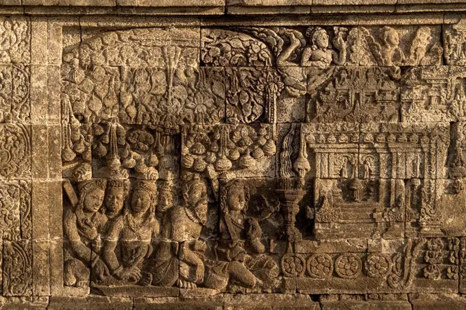Indonesia, Java, Yogyakarta, stone carving at Borobudur