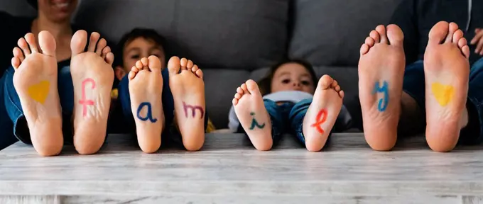 Soles of the feet with the word family