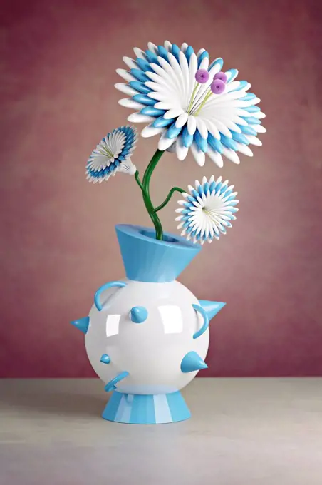3D illustration,Plastic flower in a futuristic vase