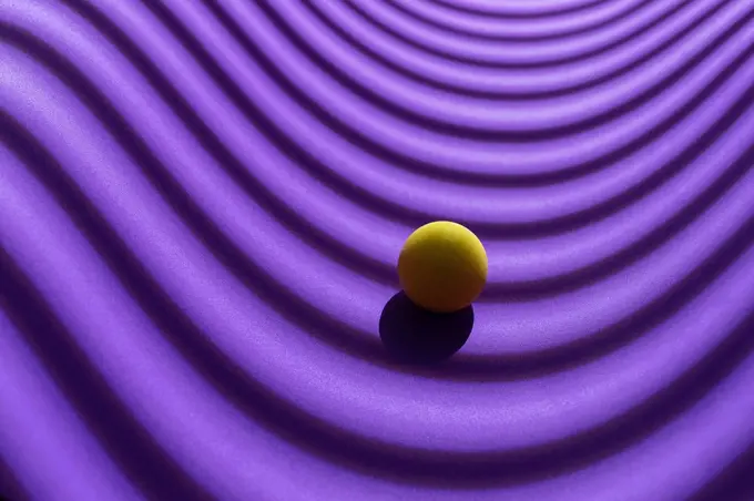 Yellow sphere over a geometric purple background, 3D Rendering
