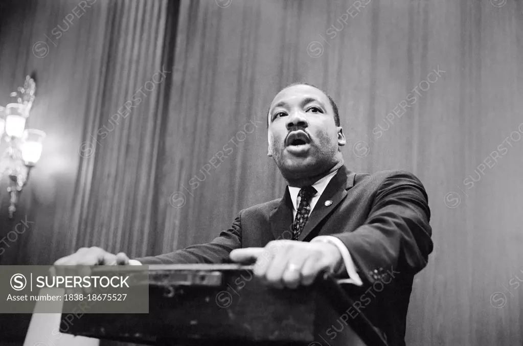 Martin Luther King speaking at Press Conference at U.S. Capitol about Senate Debate on Civil Rights Act of 1964, Washington, DC USA, Marion S. Trikosko, U.S. News & World Report Magazine Photograph Collection, March 26, 1964