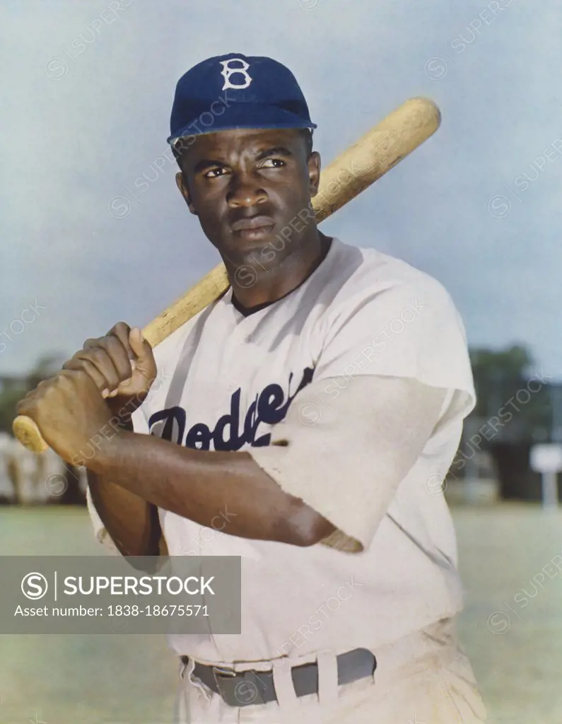 Jackie Robinson (1919-1972), Major League Baseball Player, half-length Portrait wearing Brooklyn Dodgers Uniform, Robert F. Cranston, Frank Livia, Bill Klein, Harry Warnecke, 1949