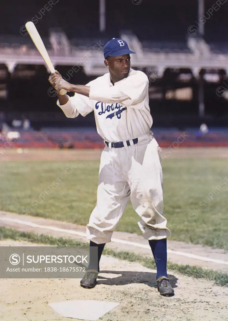 Jackie Robinson (1919-1972), Major League Baseball Player, full-length Portrait wearing Brooklyn Dodgers Uniform, Harry Warnecke, 1947