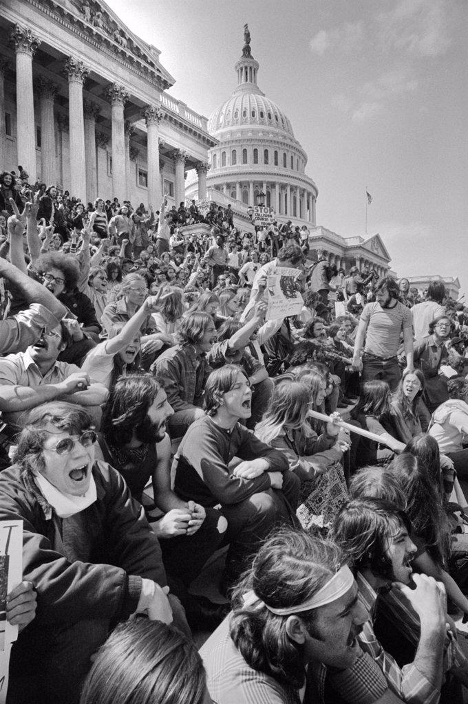 Vietnam War Protestors sitting on Steps of U.S. Capitol, Washington, D.C., USA, photographer Thomas J. O'Halloran, Marion S. Trikosko, May 5, 1971