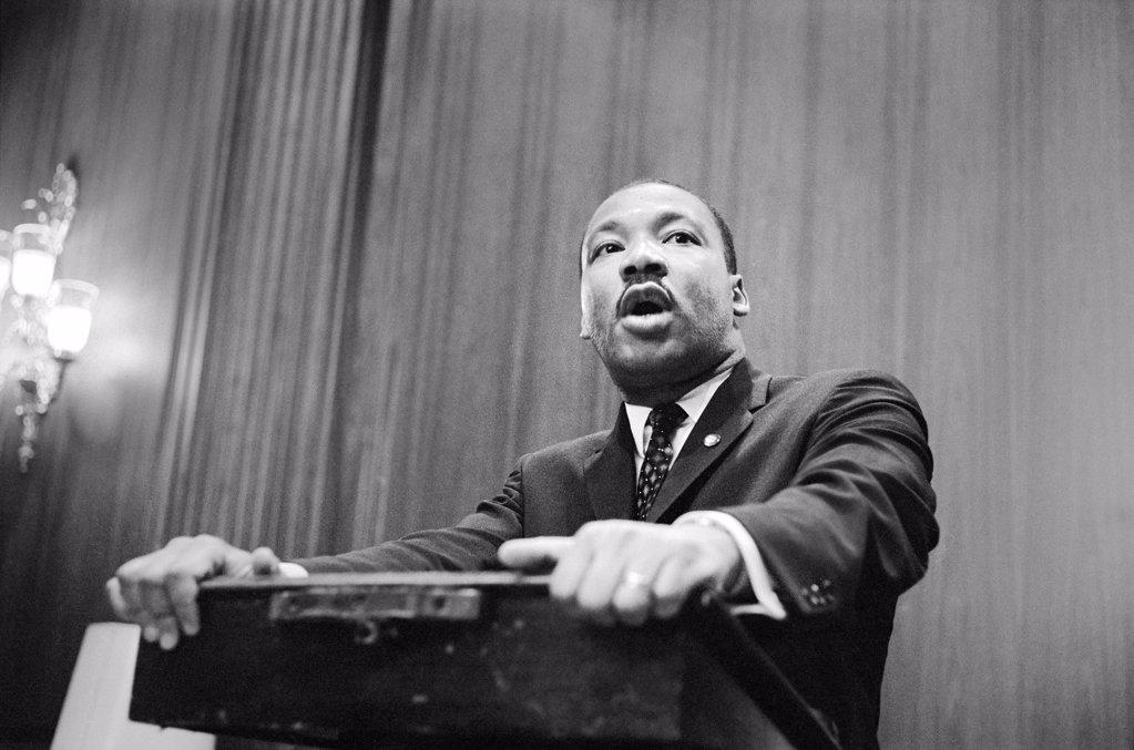 Martin Luther King speaking at Press Conference at U.S. Capitol about Senate Debate on Civil Rights Act of 1964, Washington, DC USA, Marion S. Trikosko, U.S. News & World Report Magazine Photograph Collection, March 26, 1964