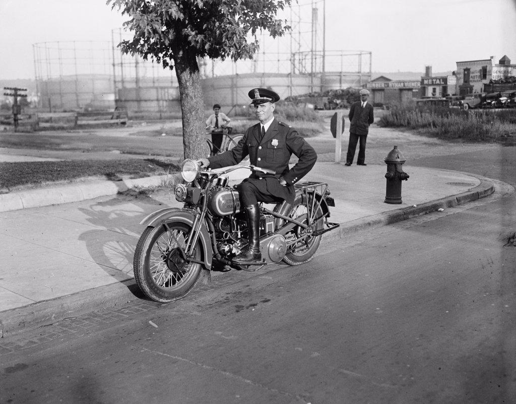 Metropolitan Police Officer Sitting on Motorcycle, Washington DC, USA, circa 1932