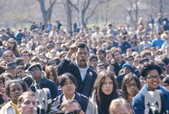 Crowd during protest against killing of Dr. Martin Luther King, Jr., Central Park, New York City, New York, USA, Bernard Gotfryd, April 5, 1968