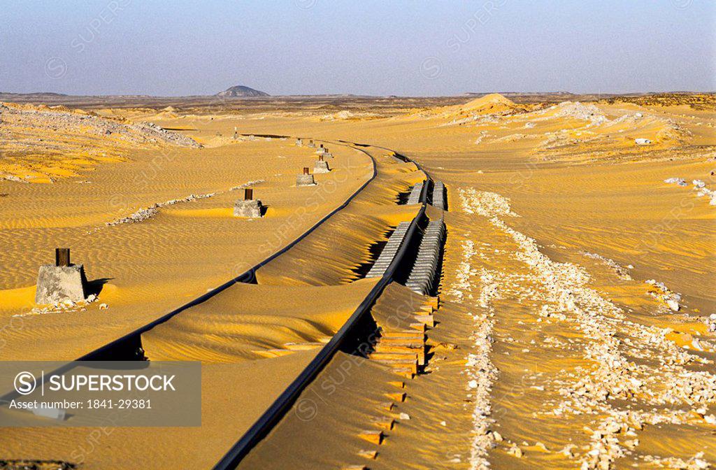 Stock Photo: 1841-29381 Railroad tracks passing through desert, Dakhla Oasis, Egypt