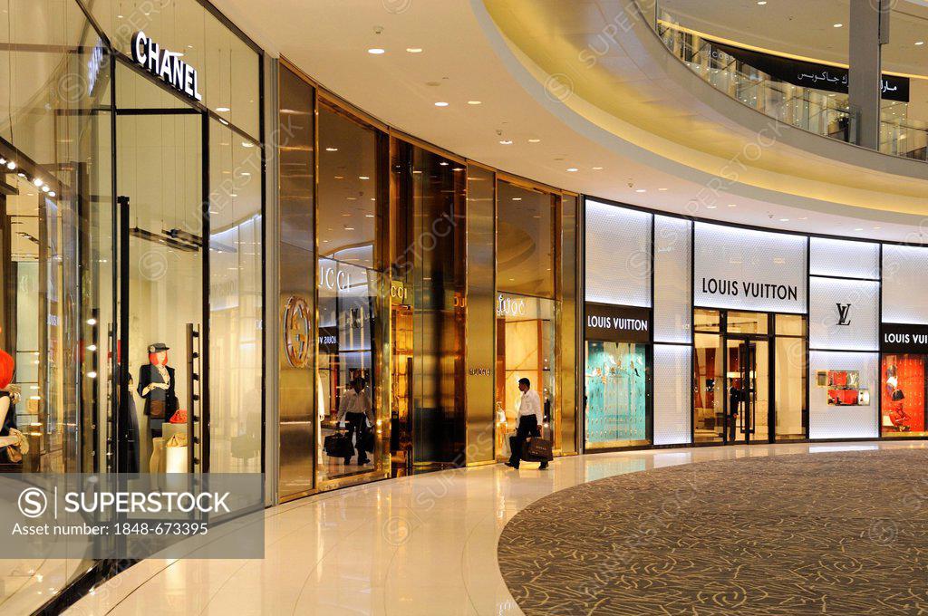 Louis Vuitton, Chanel, Gucci, at the Fashion Avenue, with 70 world brand  shops of the Haute Couture, Dubai Mall, Dubai, United Arab Emirates, Middle  E - SuperStock
