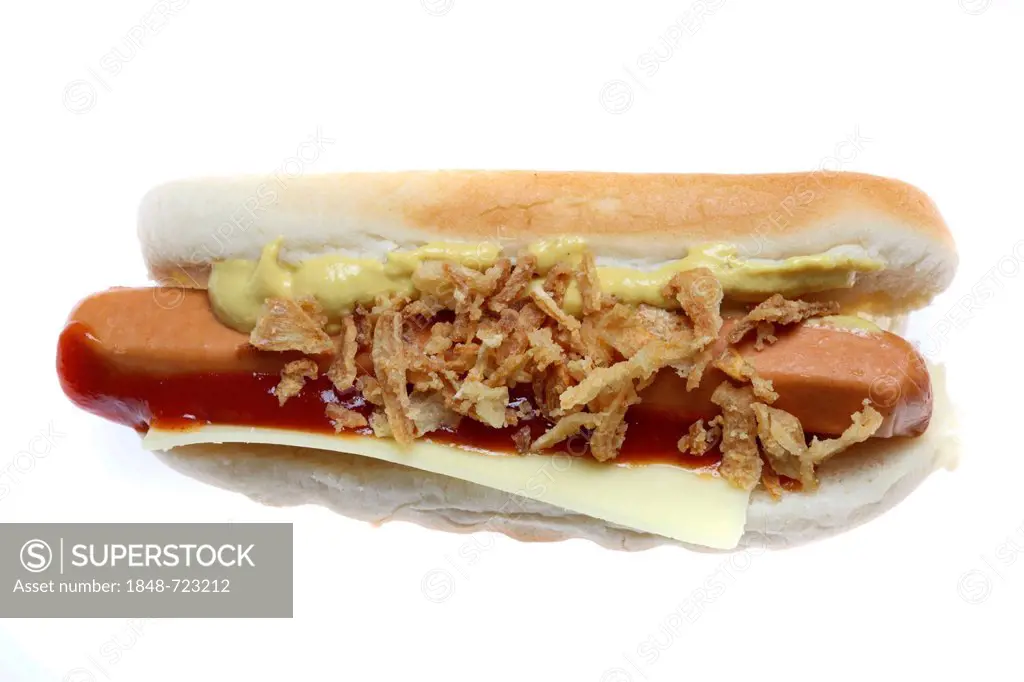Fast food, pre-prepared hot dog from the refrigerator to reheat with ...