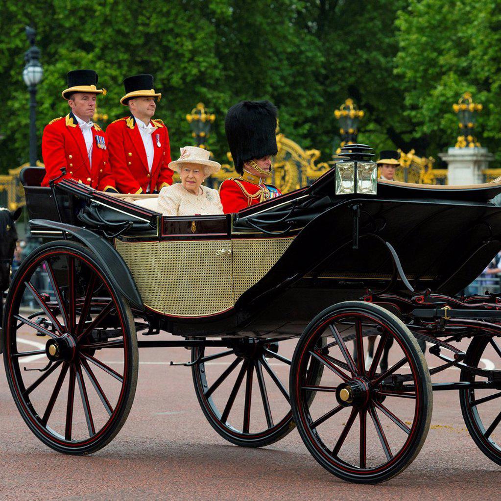 Carriage with Queen Elizabeth II. and Prince Philip, Duke of Edinburgh, Trooping the Colour, annual military parade to celebrate the birthday of Queen...