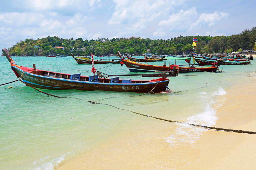 Typical colorful longtail boats, Rawai Beach, Phuket, Thailand