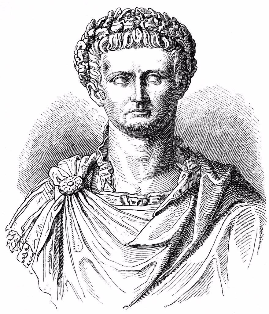 Historical drawing from the 19th Century, portrait of Tiberius Julius