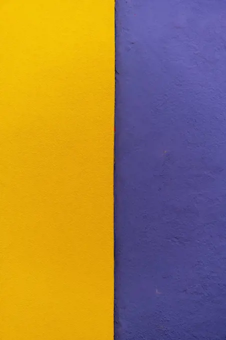 Yellow and purple wall, colorful house wall, colorful facade, Burano Island, Venice, Veneto, Italy, Europe