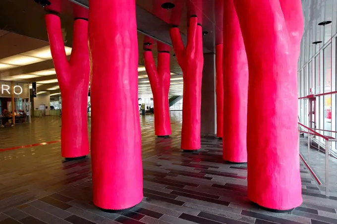 Artwork, The Lipstick Forest, at the Palais des congrès de Montréal convention center, Montréal, Quebec Province, Canada