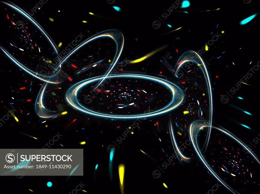 Abstract pattern of connected rings and multicolored lights