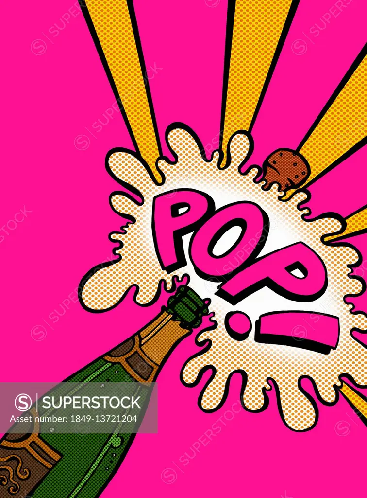 Champagne cork exploding with pop sound effect