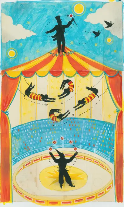 Ringmaster on top of circus performance tent