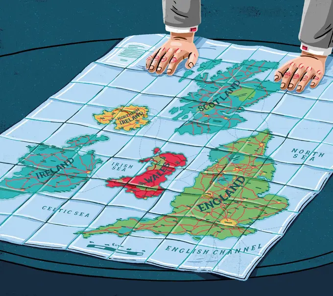 Map of British Isles split into separate countries