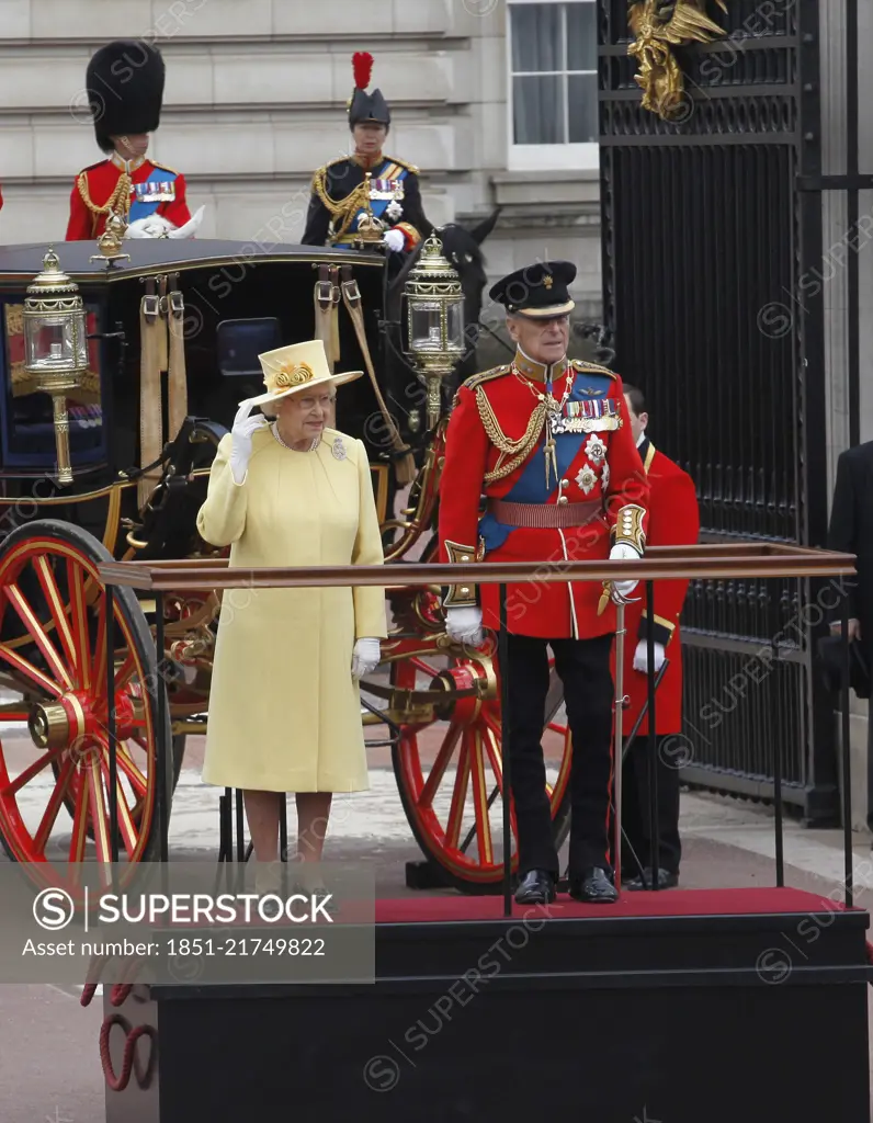 Queen Elizabeth II  and Prince Philip Duke of Edinburgh  at  Buckingham Palace  for the Trooping of the Colour Ceremony  June 2012