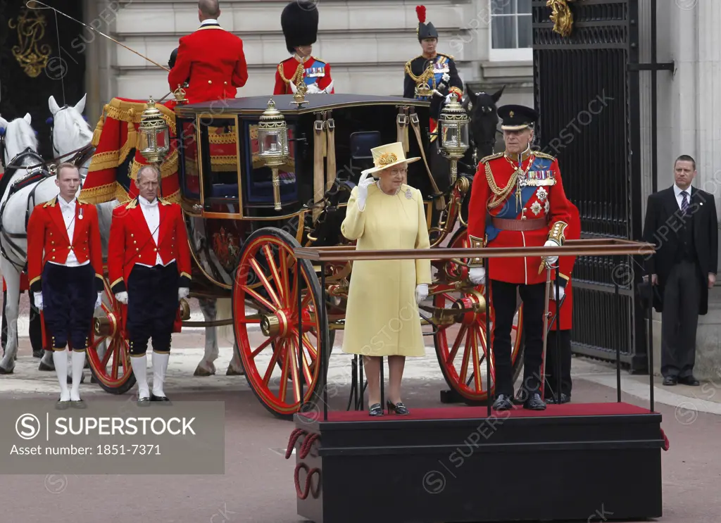 Queen Elizabeth II  and Prince Philip Duke of Edinburgh  at  Buckingham Palace  at the Trooping of the Colour Ceremony  June 2012