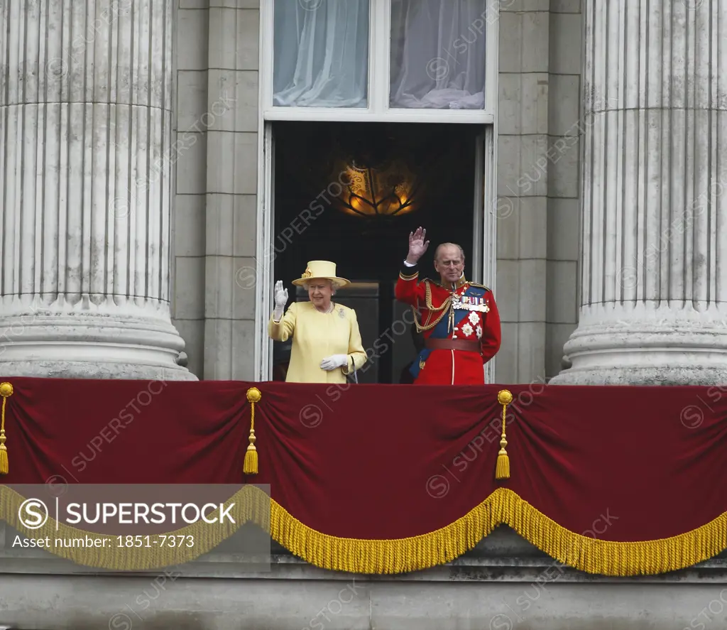 Queen Elizabeth II and Prince Philip  Duke of Edinburgh  on the Balcony of Buckingham Palace  at the Trooping of the Colour Ceremony  June 2012