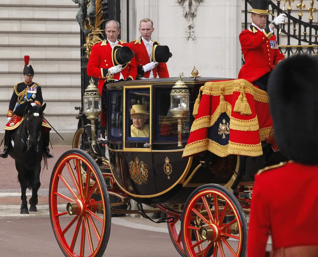 Queen Elizabeth II and Prince Philip leave in the Royal Coach from of Buckingham Palace  at the Trooping of the Colour Ceremony  June 2012