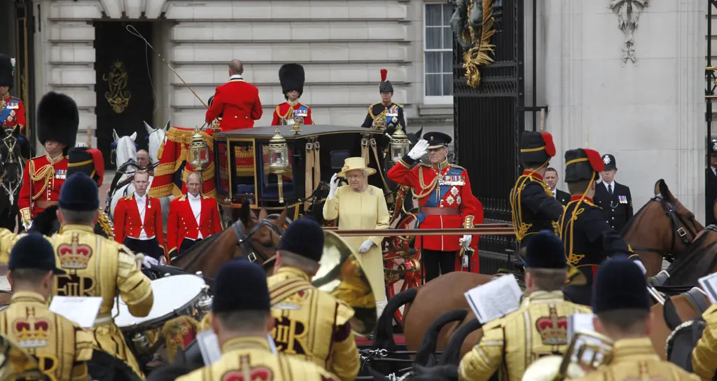 Queen Elizabeth II  and Prince Philip taking Salute at  Buckingham Palace  at the Trooping of the Colour Ceremony  June 2012