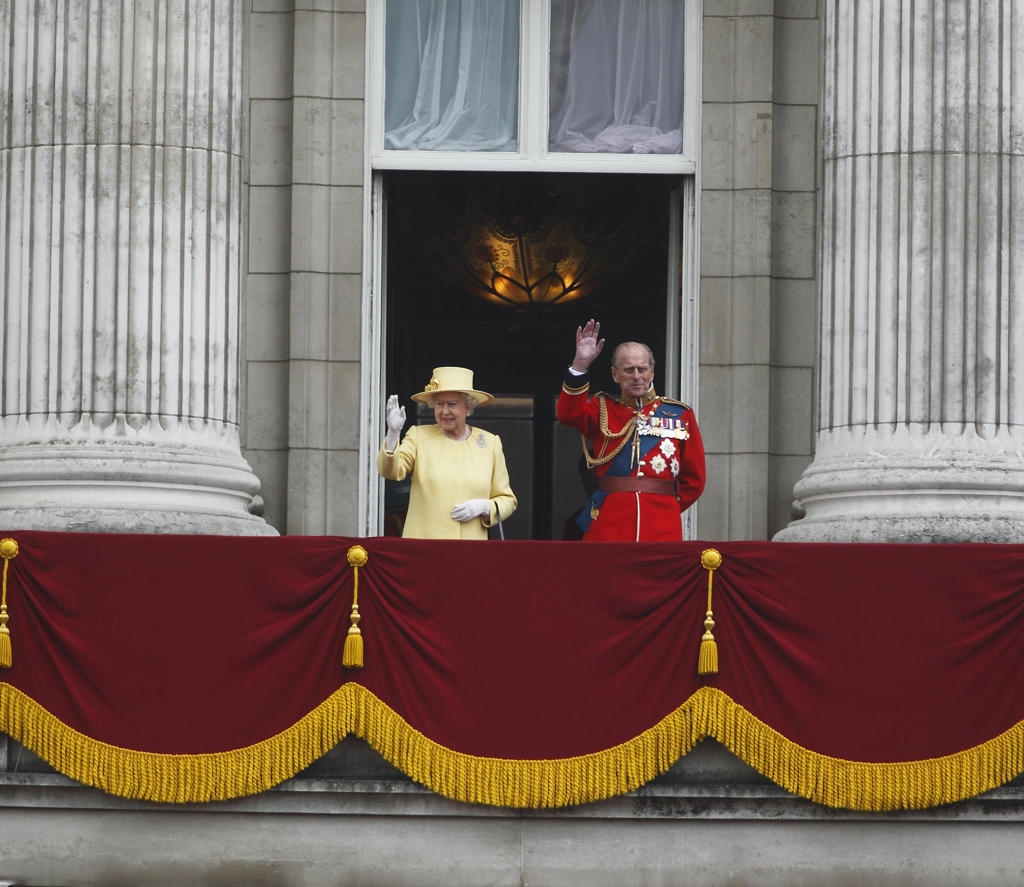 Queen Elizabeth II and Prince Philip  Duke of Edinburgh  on the Balcony of Buckingham Palace  at the Trooping of the Colour Ceremony  June 2012