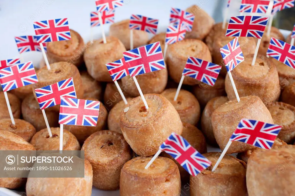 Union Jack flags on pork pies as patriotic gesture for jubilee street party celebrations in the UK