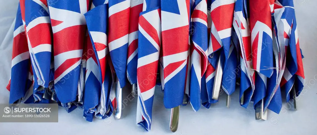 Union Jack flags on napkins as patriotic gesture for jubilee street party celebrations in the UK