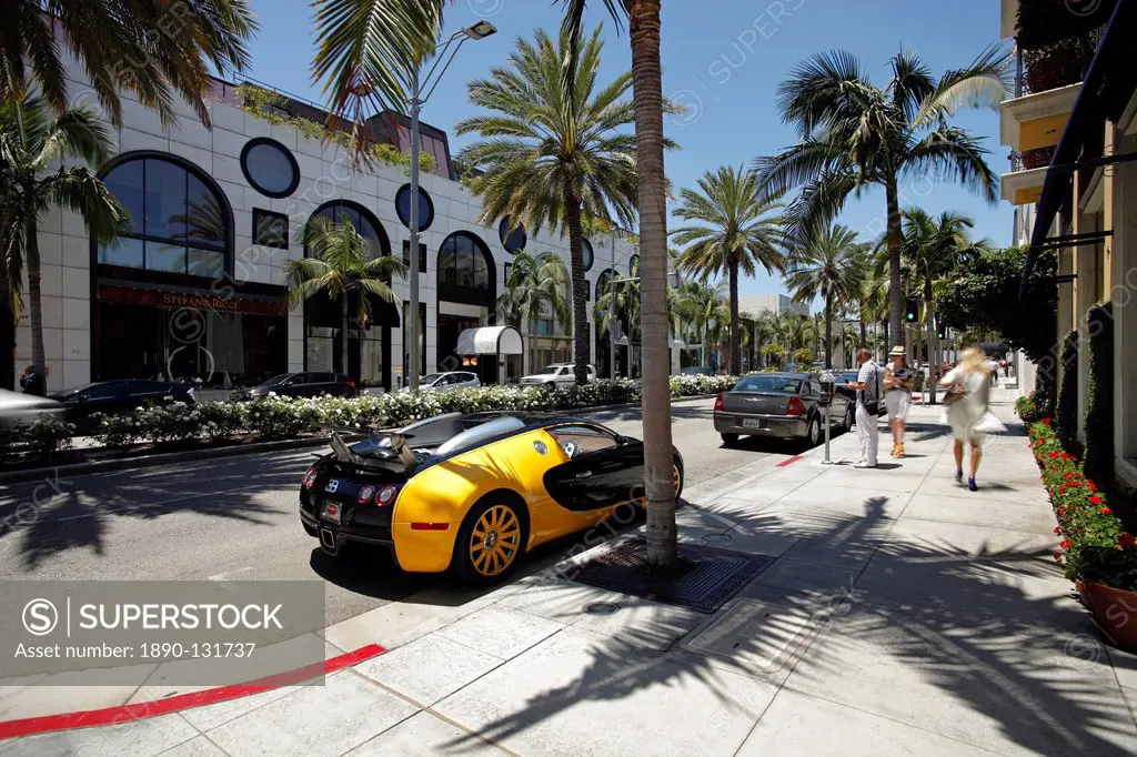Luxury car parked on Rodeo Drive, Beverly Hills, Los Angeles, California,  United States of America, North America - SuperStock