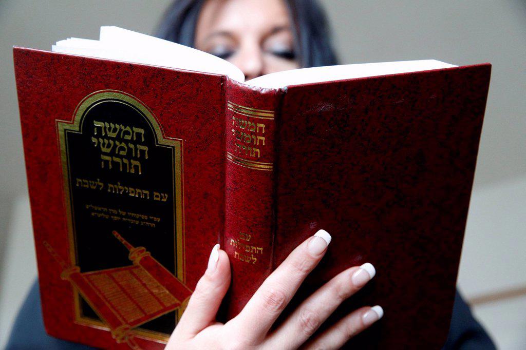 Woman reading the Torah, Jerusalem, Israel, Middle East