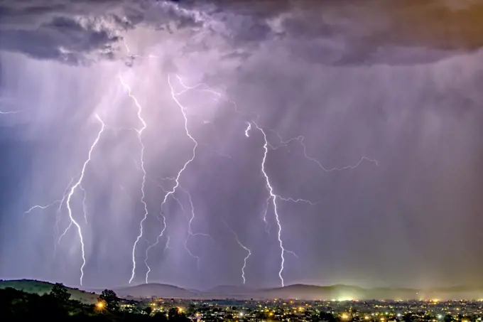Late night storm during the 2021 Monsoon season rolling into Chino Valley, Arizona, United States of America, North America