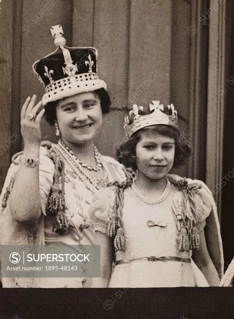 The Queen and Princess Elizabeth after the Coronation of George VI, 1937.Gelatin silver print. A photograph of Queen Elizabeth the Queen Mother and he...