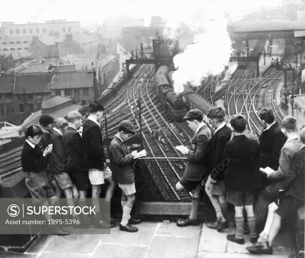 Schoolboy train-spotters at Newcastle Station, Tyne & Wear, August 1950