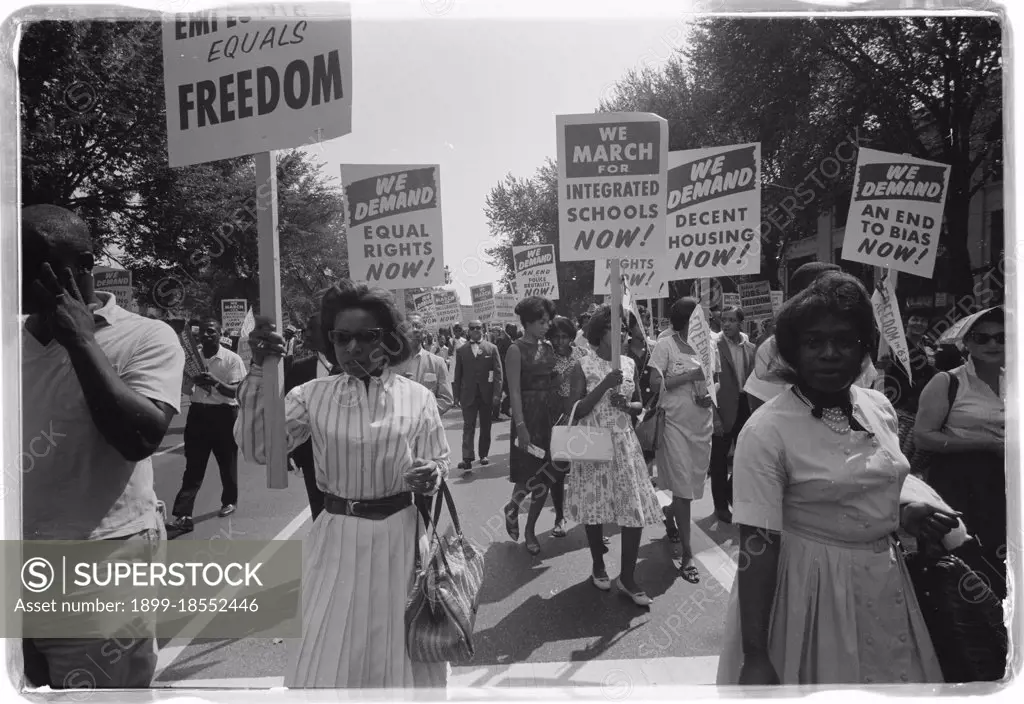 August 28, 1963 - Civil rights demonstrators hold placards at the March on Washington, D.C. (Warren K. Leffler/USIA/GG Vintage Images/UIG)