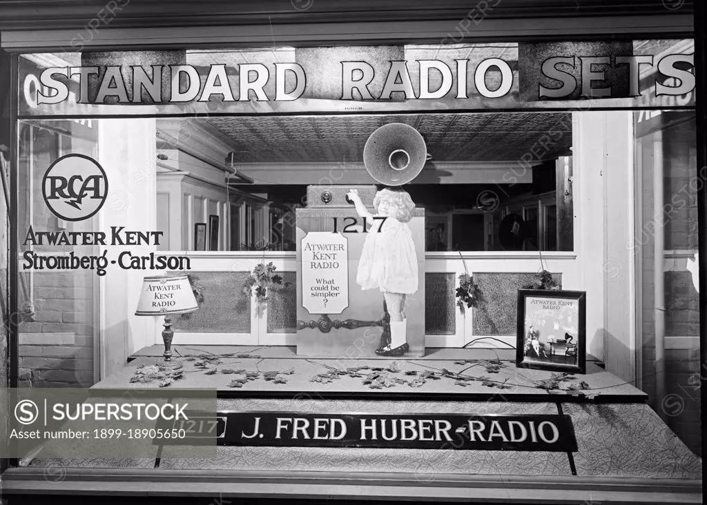 J. Fred Huber Radio, window ca.  between 1918 and 1928.
