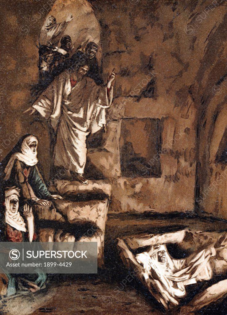 Stock Photo: 1899-4429 Jesus raising Lazarus from the tomb. Illustration by JJ Tissot for his Life of Our Saviour Jesus Christ 1897. Oleograph