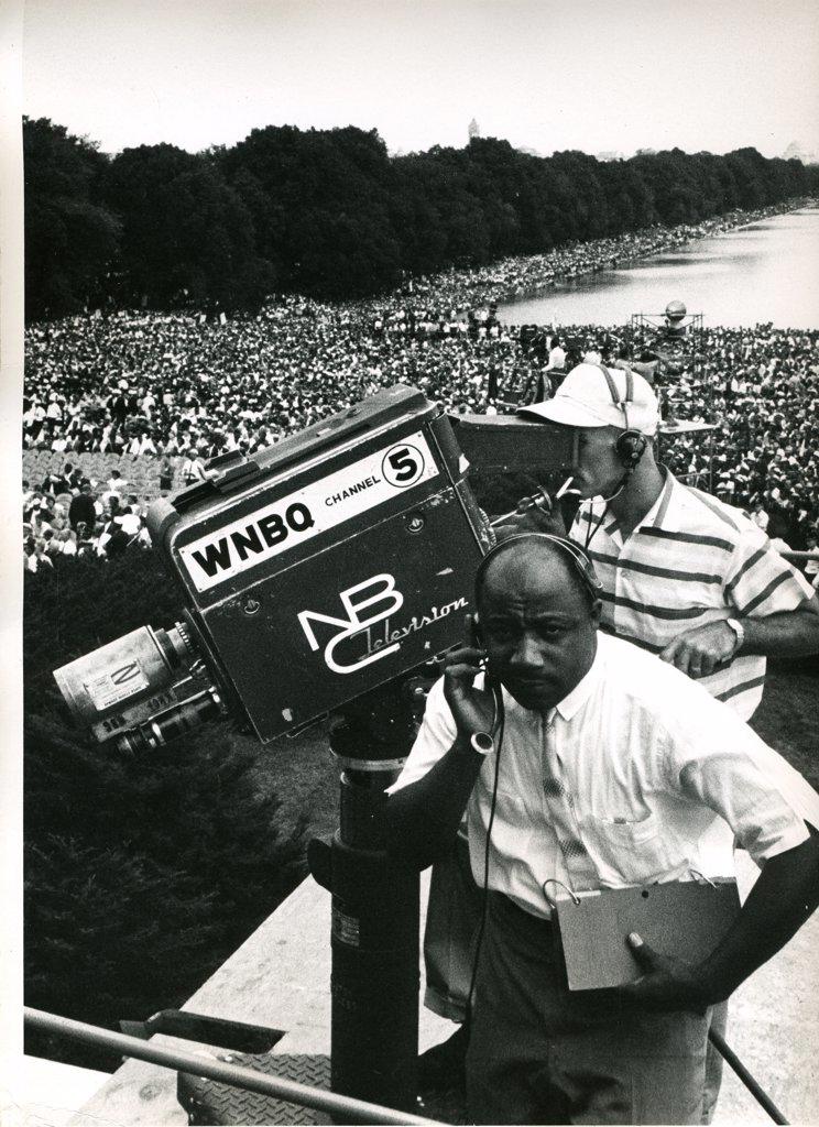 WNBQ-TV NBC, Channel 5 out of Chicago (1948-68) was the 'World's First All Color TV Station.' Changed to WMAQ in 1964. Camera crew at the March on Washington, 8/28/63 - Photo by Rowland Scherman/GG Vintage Images/UIG