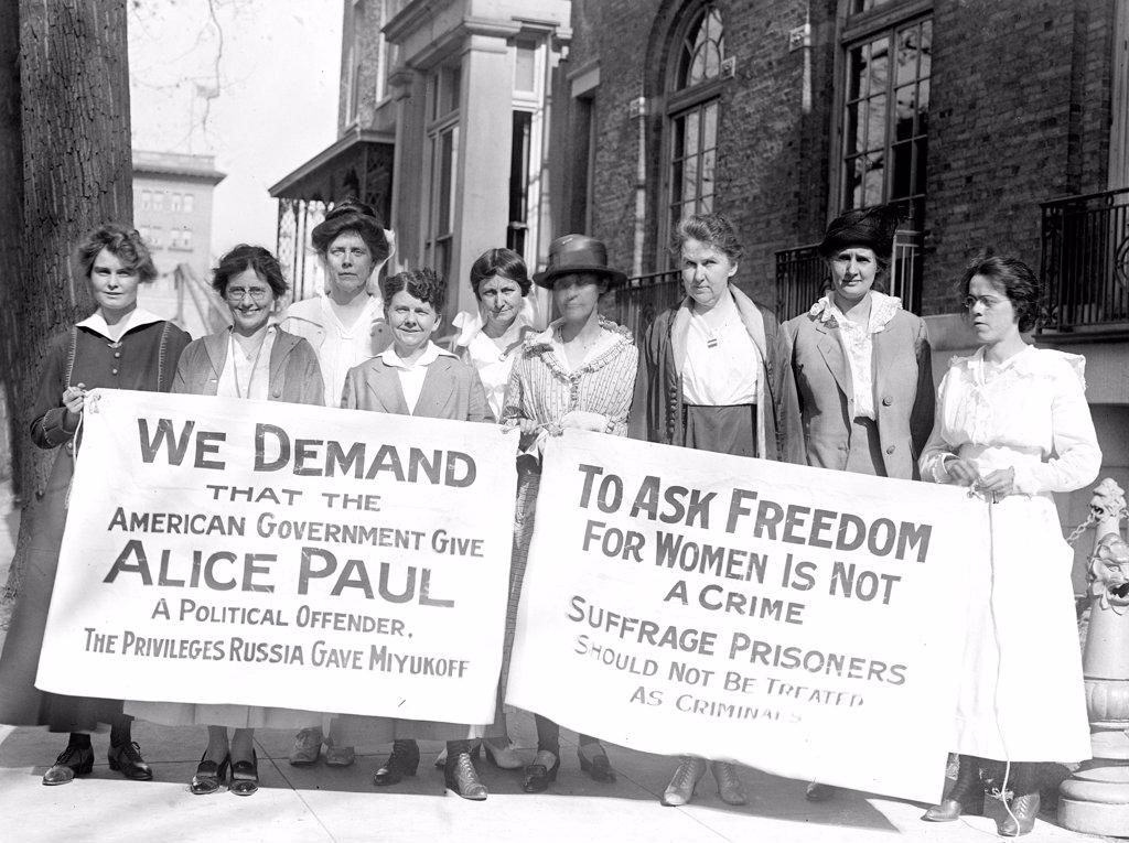 Woman Suffrage Banners - Woman Suffrage Movement - Woman suffrage picketers for Alice Paul circa 1917.