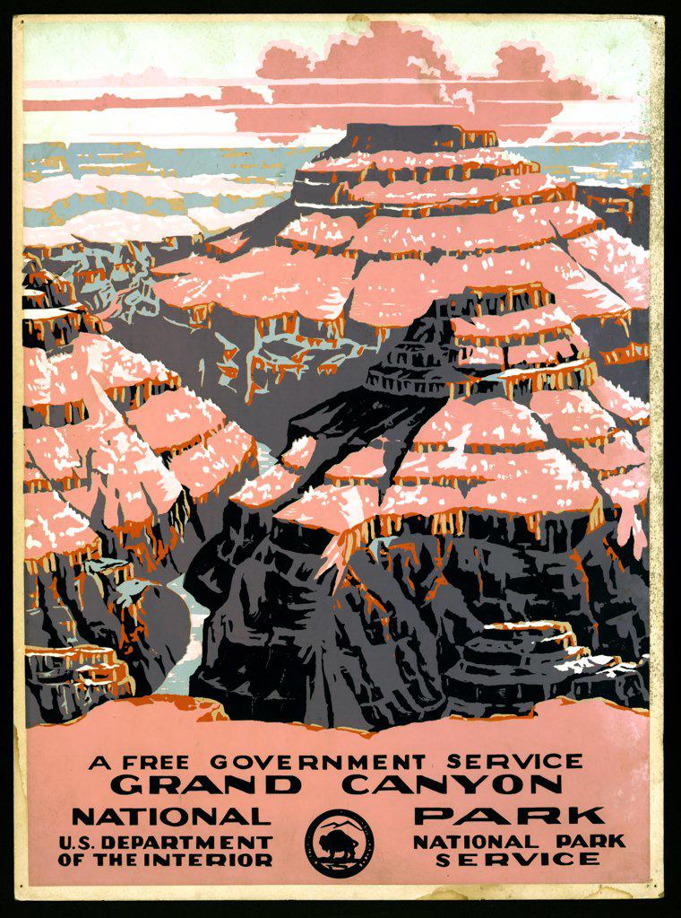 Grand Canyon National Park, a free government service circa 1938 .