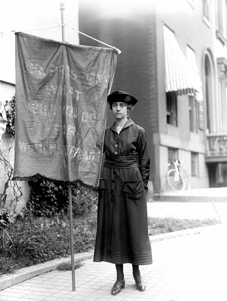 Woman Suffrage Movement - Suffragettes with banners in Washington D.C. circa 1918.