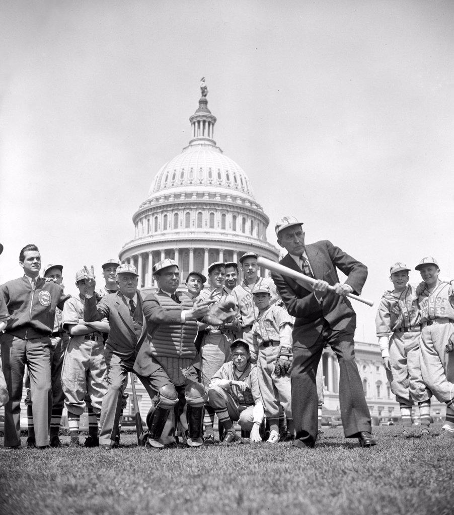 House Speaker William B. Bankhead and baseball players in front of Capitol circa 1939.